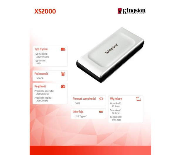 Kingston XS2000 500GB USB 3.2 Gen 2x2 Srebrny - 675623 - zdjęcie 6